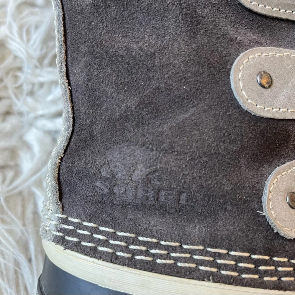Sorel Joan Of Artic Gray Waterproof Suede Faux Fur Felt Lined Winter Boots Sz 8